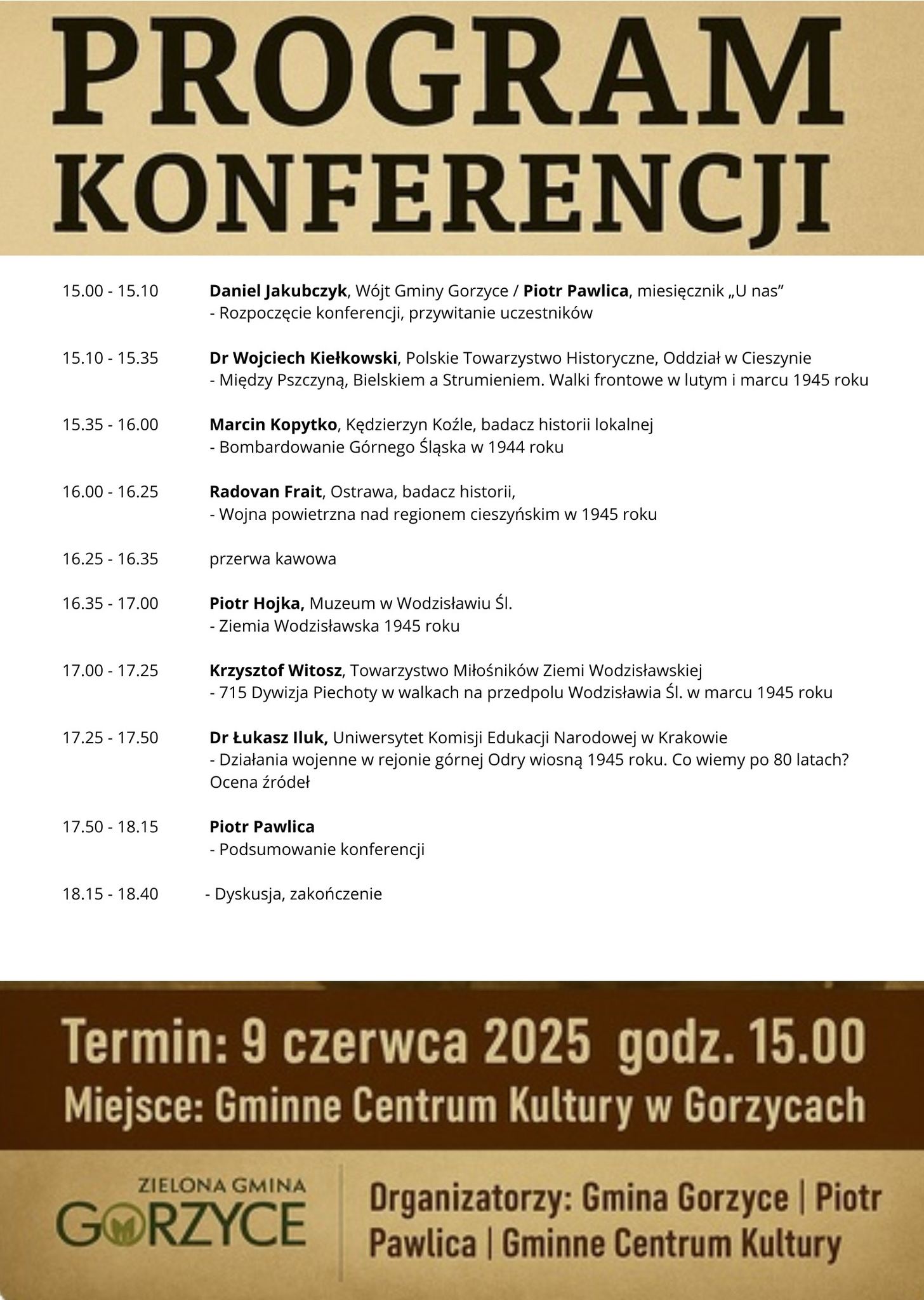 Program konferencji historycznej w Gorzycach
